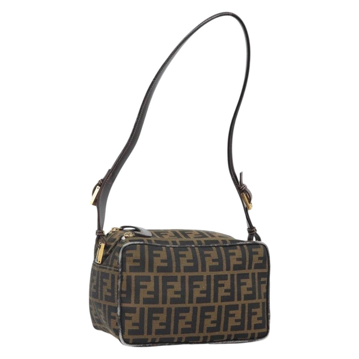 FENDI Zucca Canvas Shoulder Bag Black Brown Auth 171985