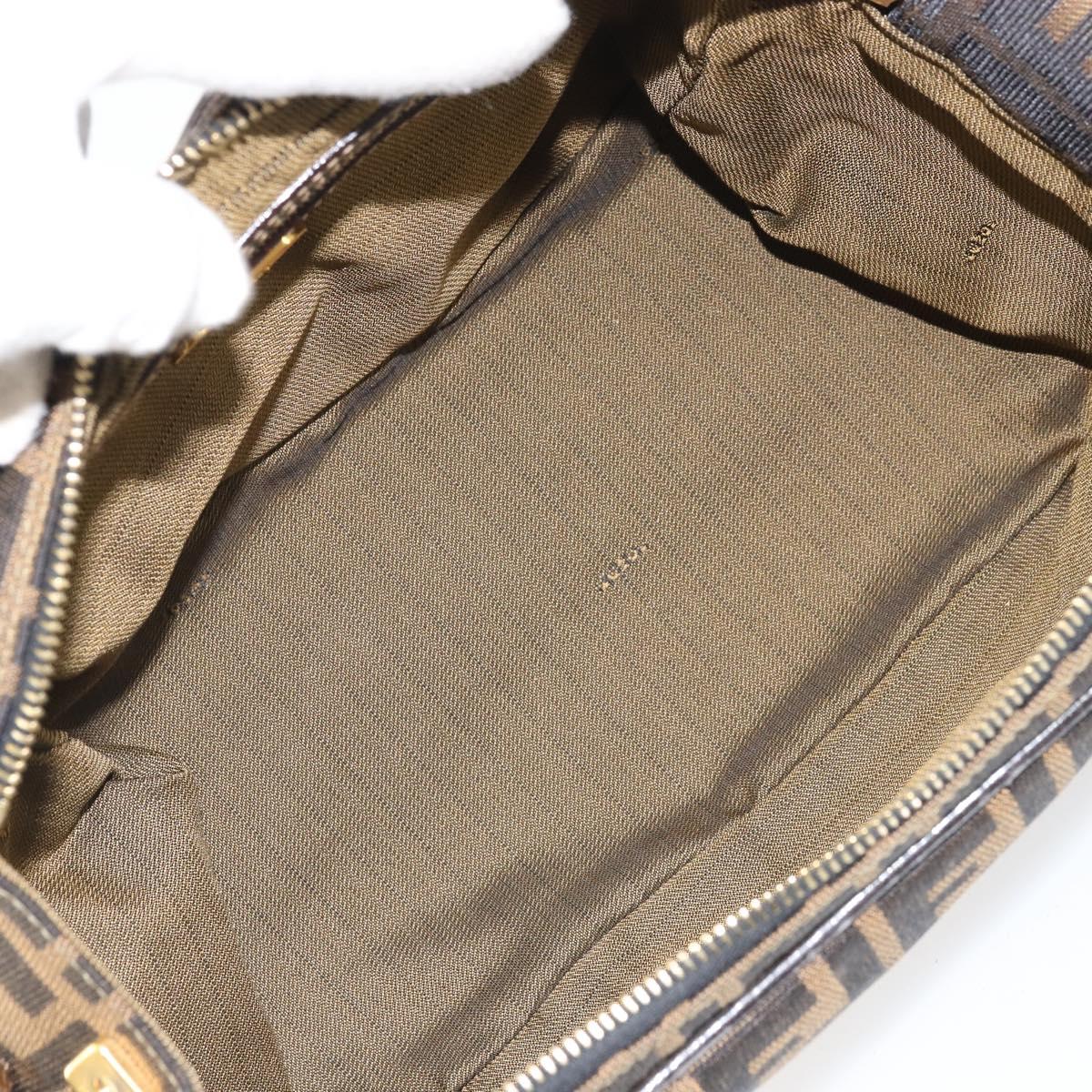 FENDI Zucca Canvas Shoulder Bag Black Brown Auth 171985