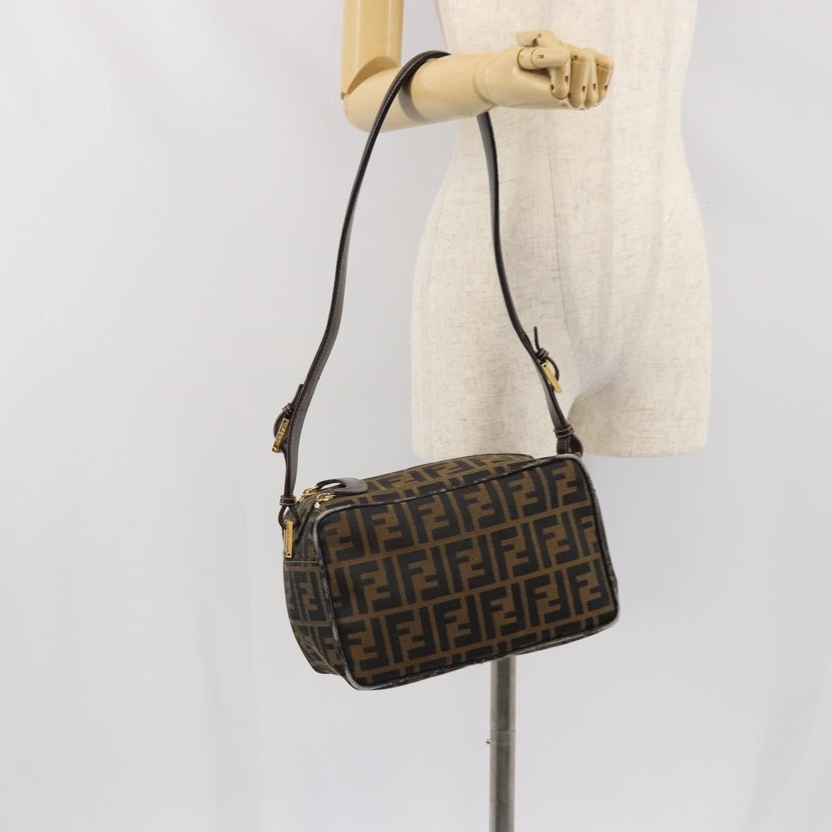 FENDI Zucca Canvas Shoulder Bag Black Brown Auth 171985
