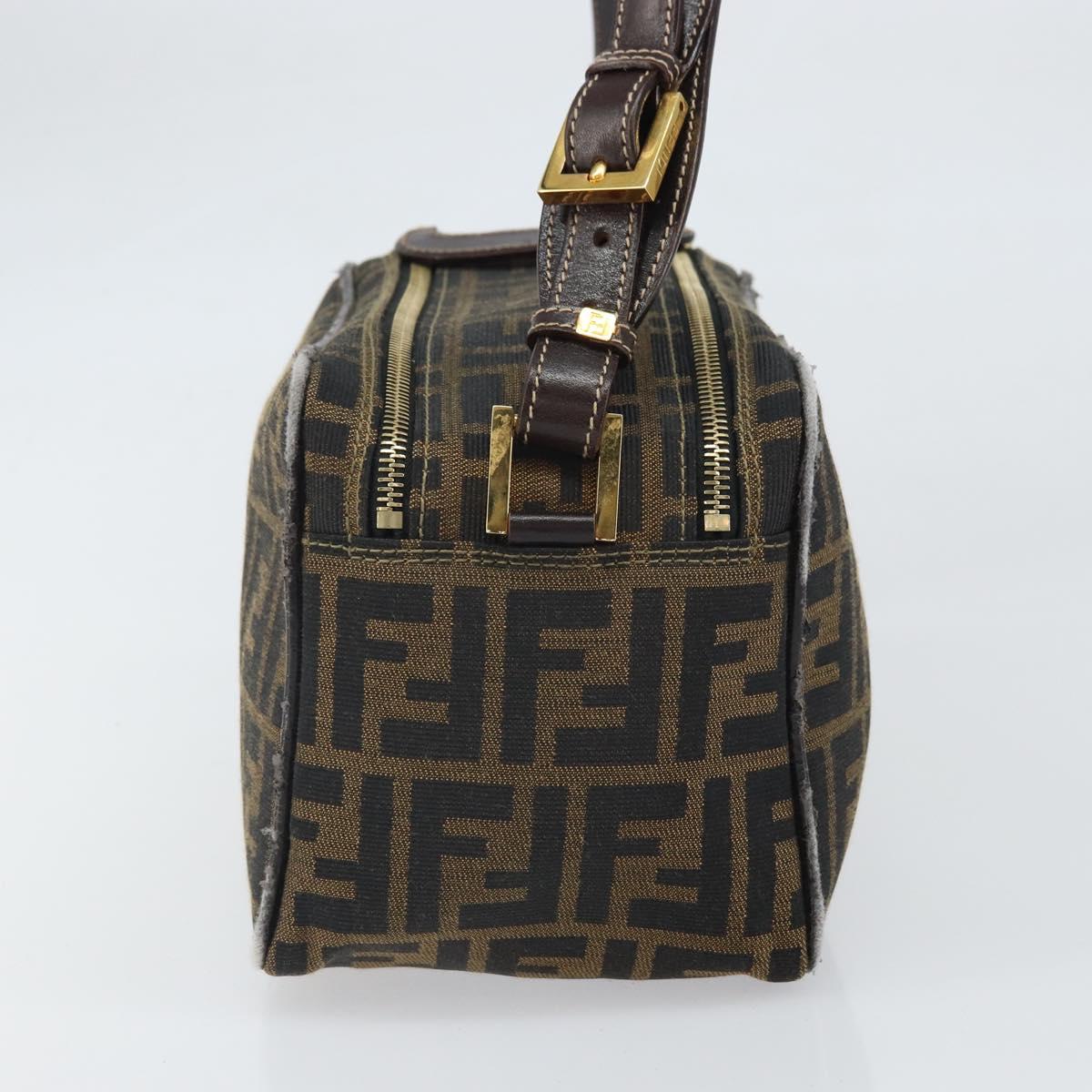 FENDI Zucca Canvas Shoulder Bag Black Brown Auth 171985