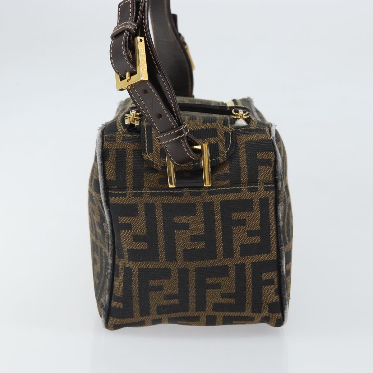 FENDI Zucca Canvas Shoulder Bag Black Brown Auth 171985