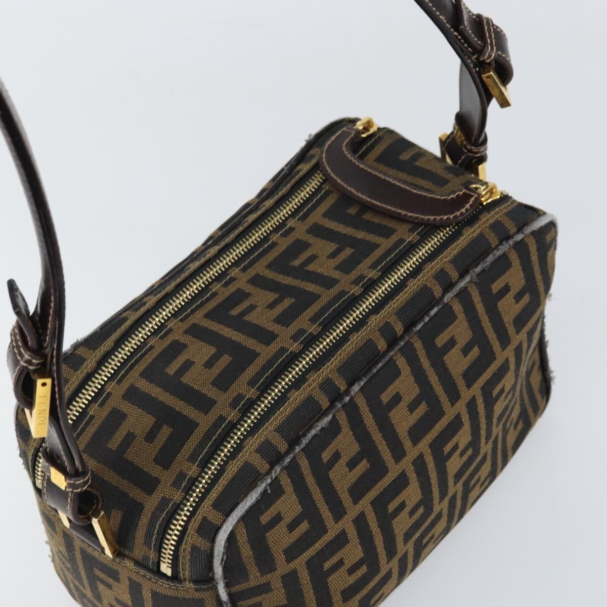 FENDI Zucca Canvas Shoulder Bag Black Brown Auth 171985