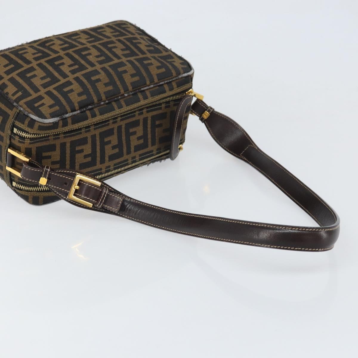 FENDI Zucca Canvas Shoulder Bag Black Brown Auth 171985