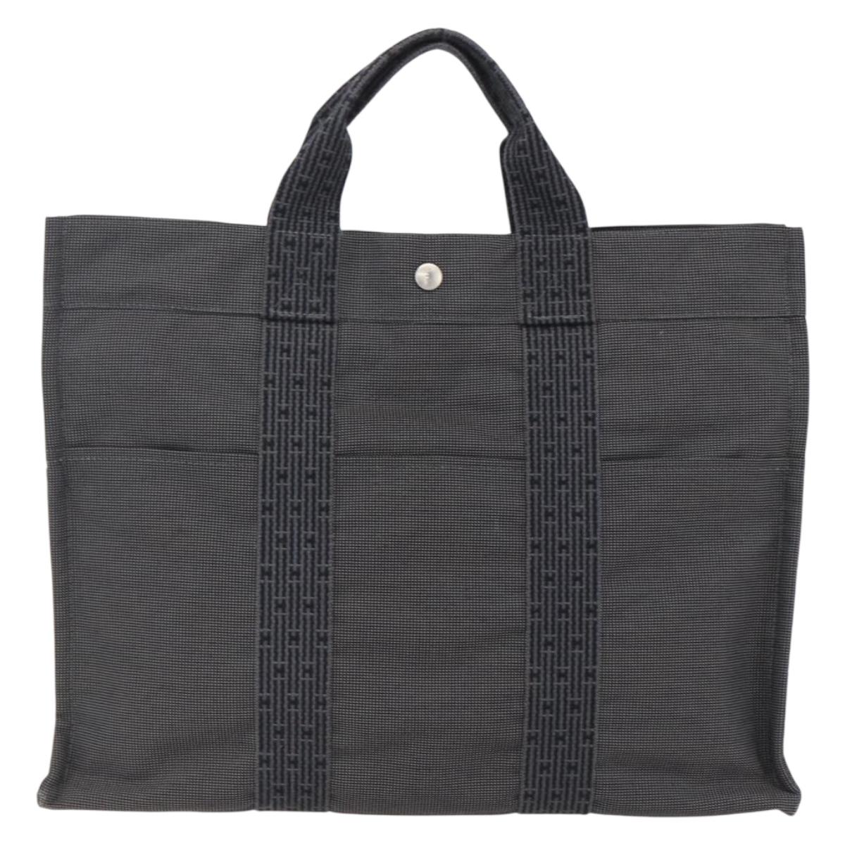 HERMES Her Line Tote MM Hand Bag Canvas Gray Silver Auth 171986