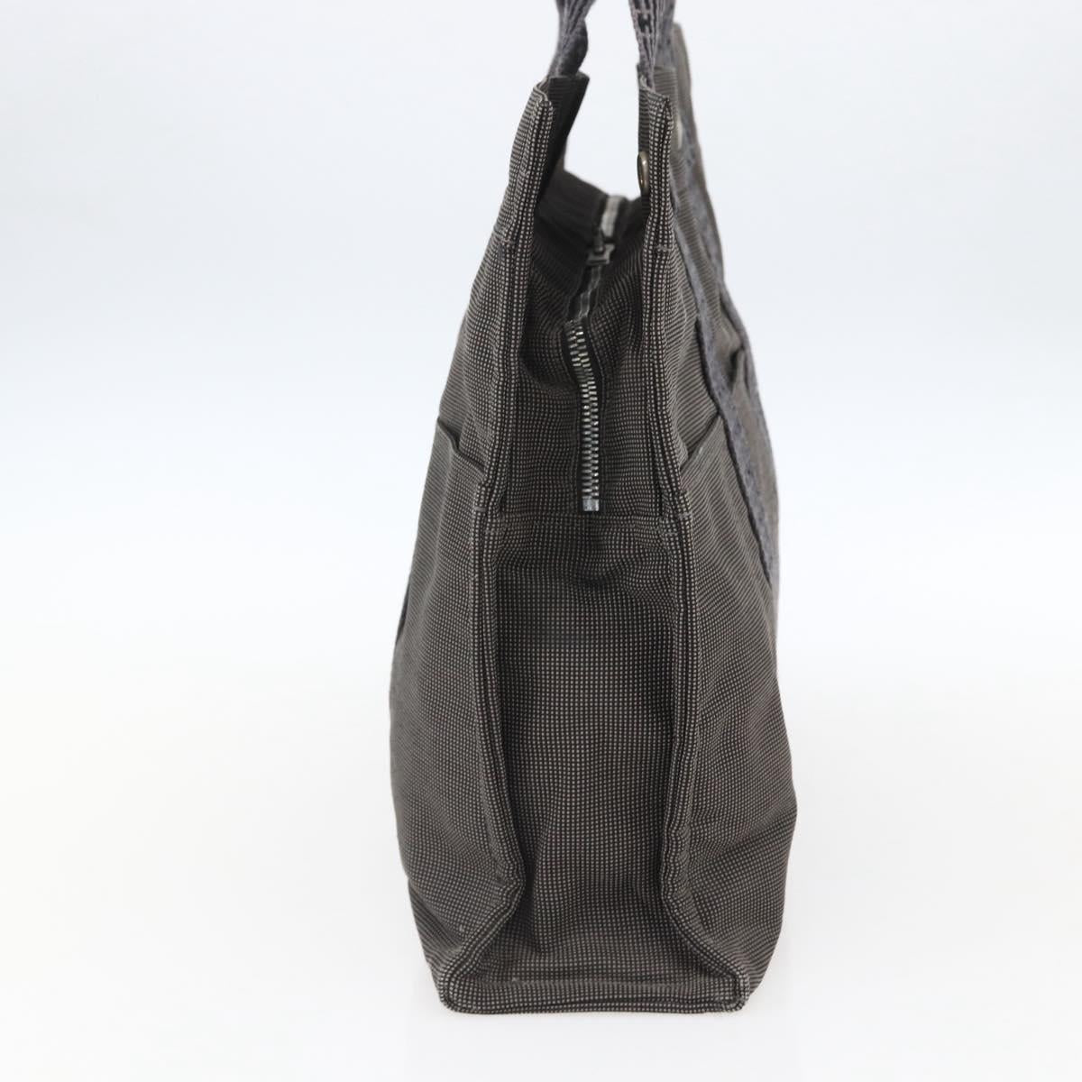 HERMES Her Line Tote MM Hand Bag Canvas Gray Silver Auth 171988