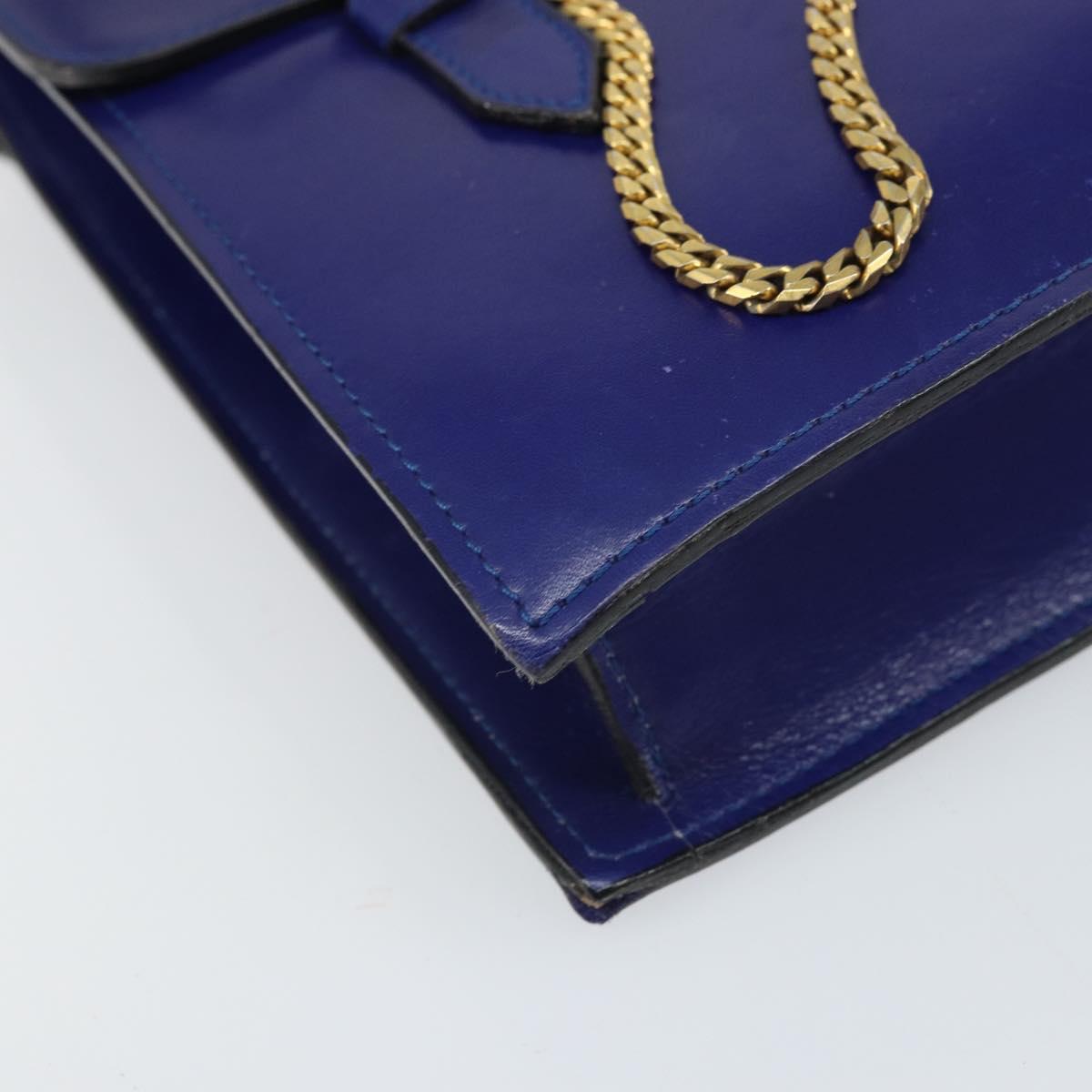 CELINE Hand Bag Leather Blue Gold Auth 171994