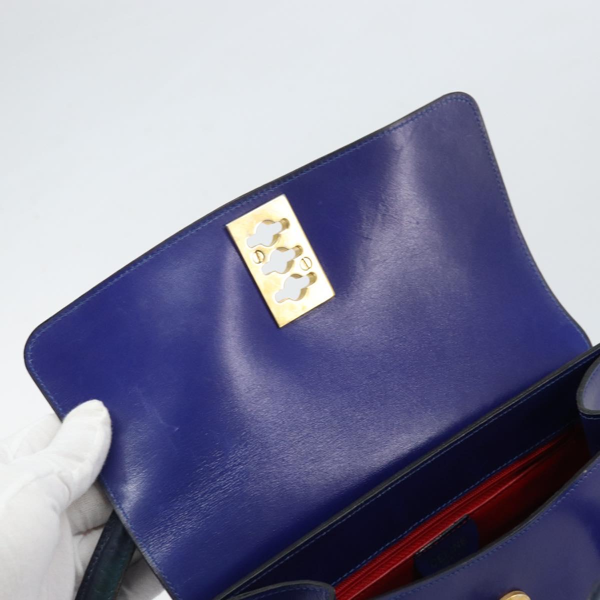 CELINE Hand Bag Leather Blue Gold Auth 171994