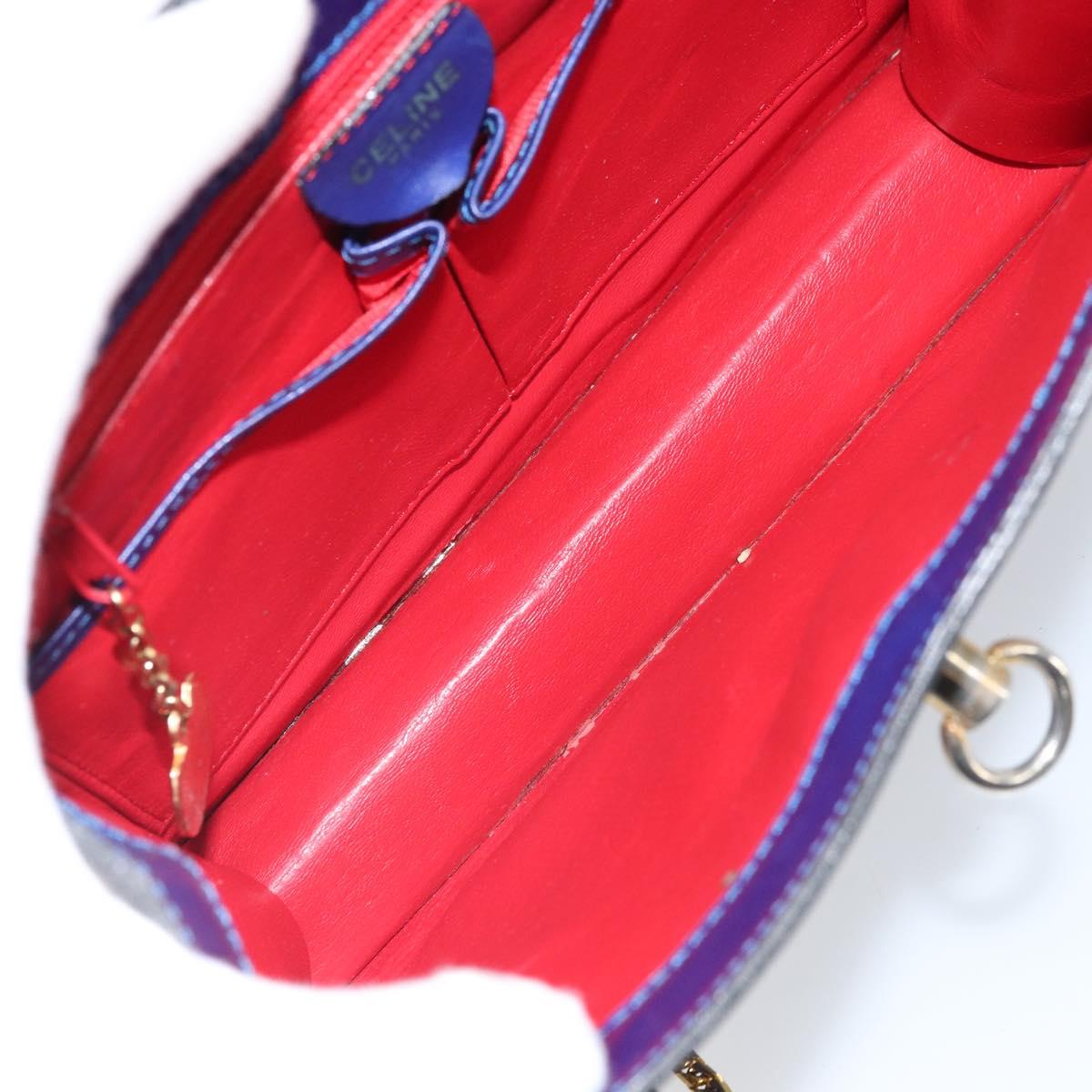 CELINE Hand Bag Leather Blue Gold Auth 171994