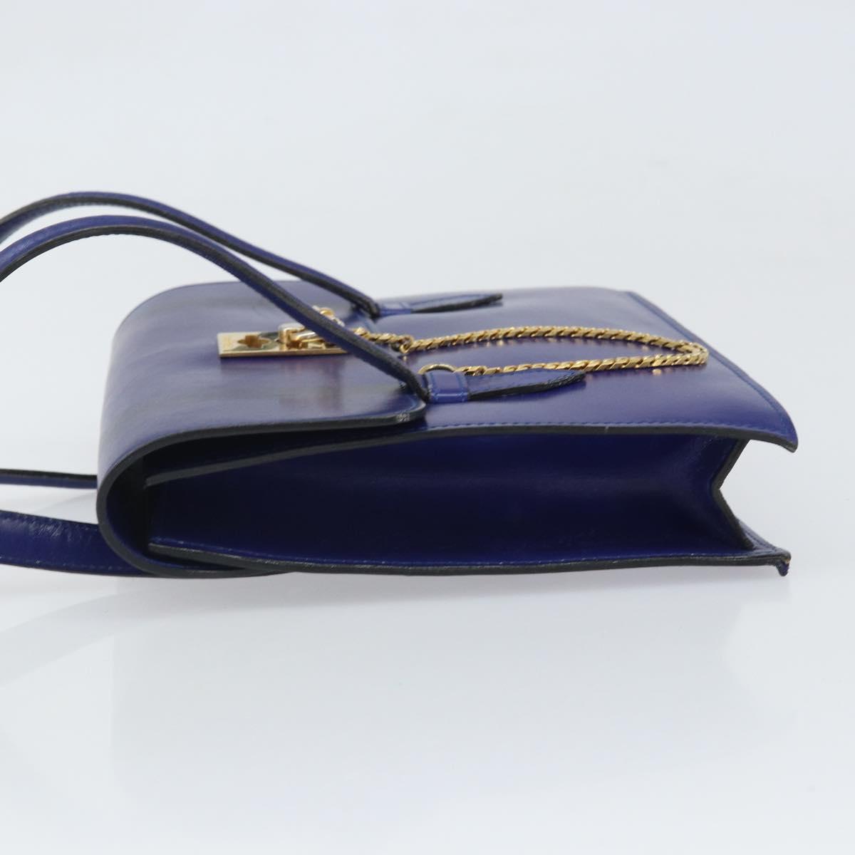 CELINE Hand Bag Leather Blue Gold Auth 171994