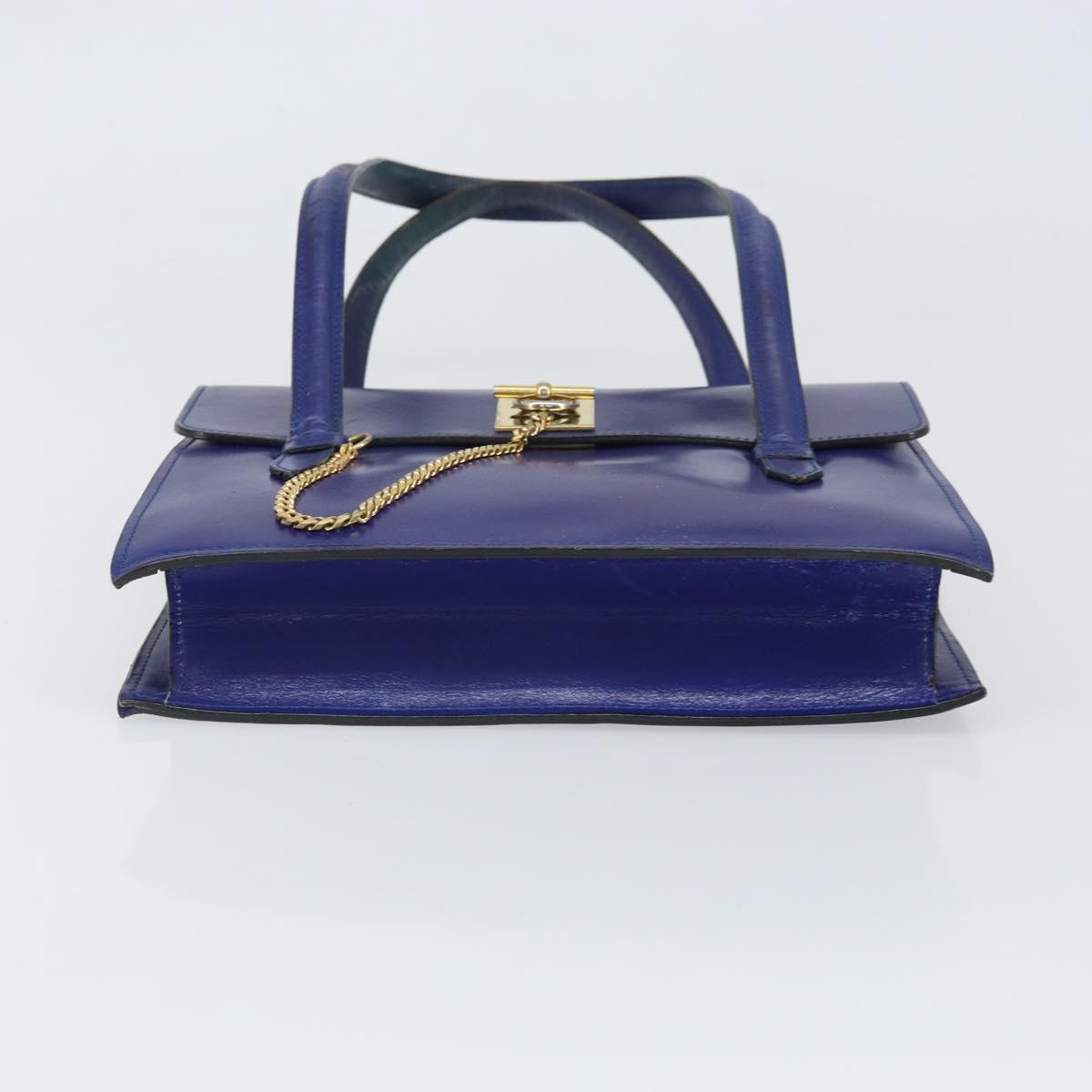 CELINE Hand Bag Leather Blue Gold Auth 171994