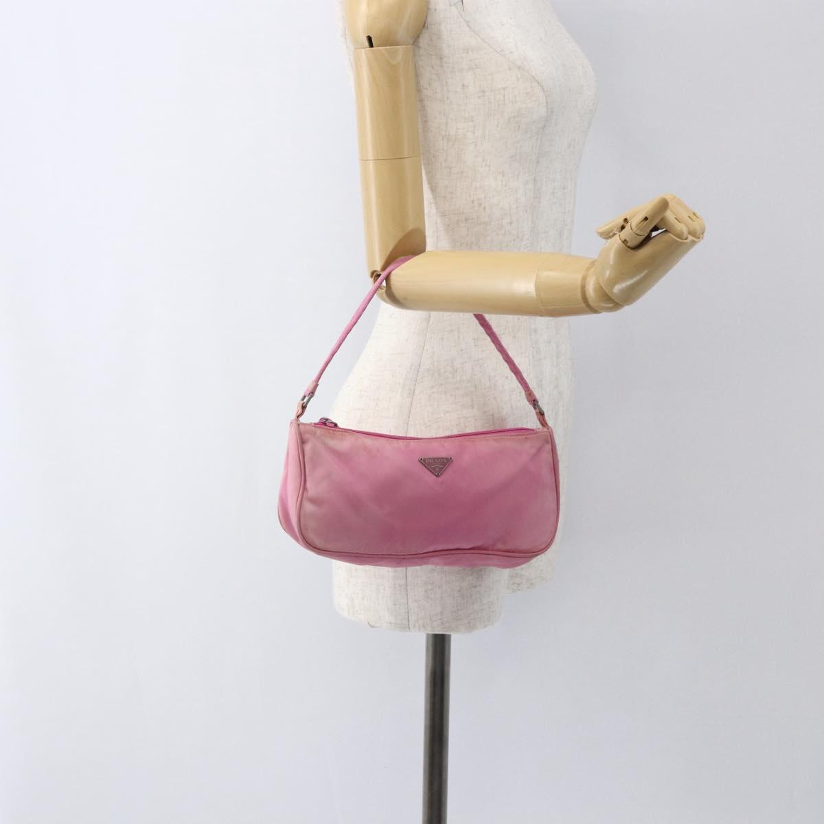 PRADA Accessory Pouch Nylon Pink Silver Auth 171998