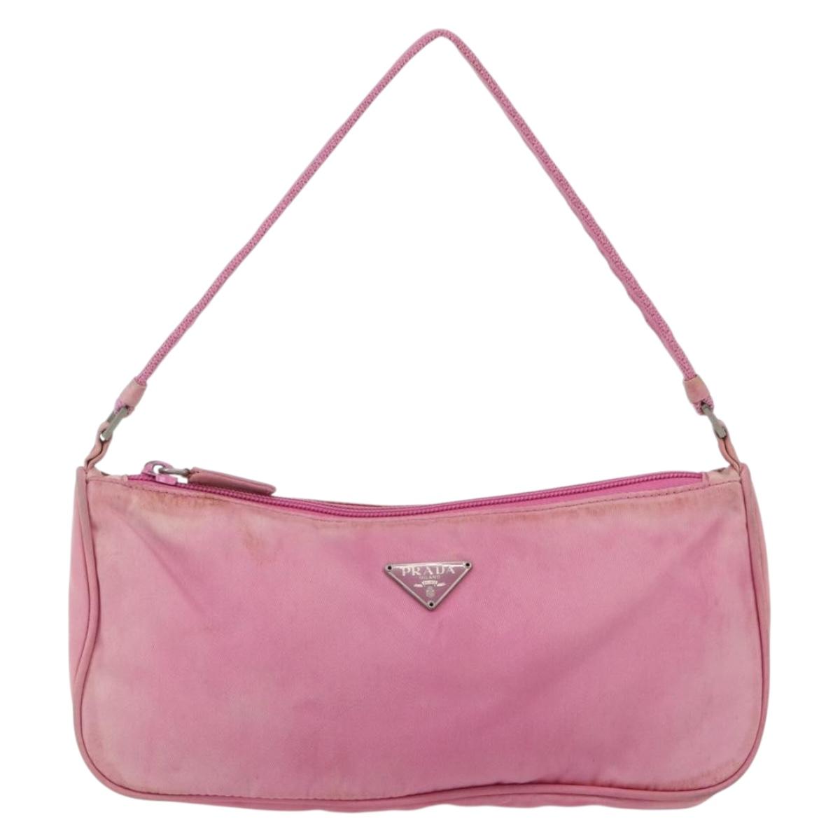 PRADA Accessory Pouch Nylon Pink Silver Auth 171998