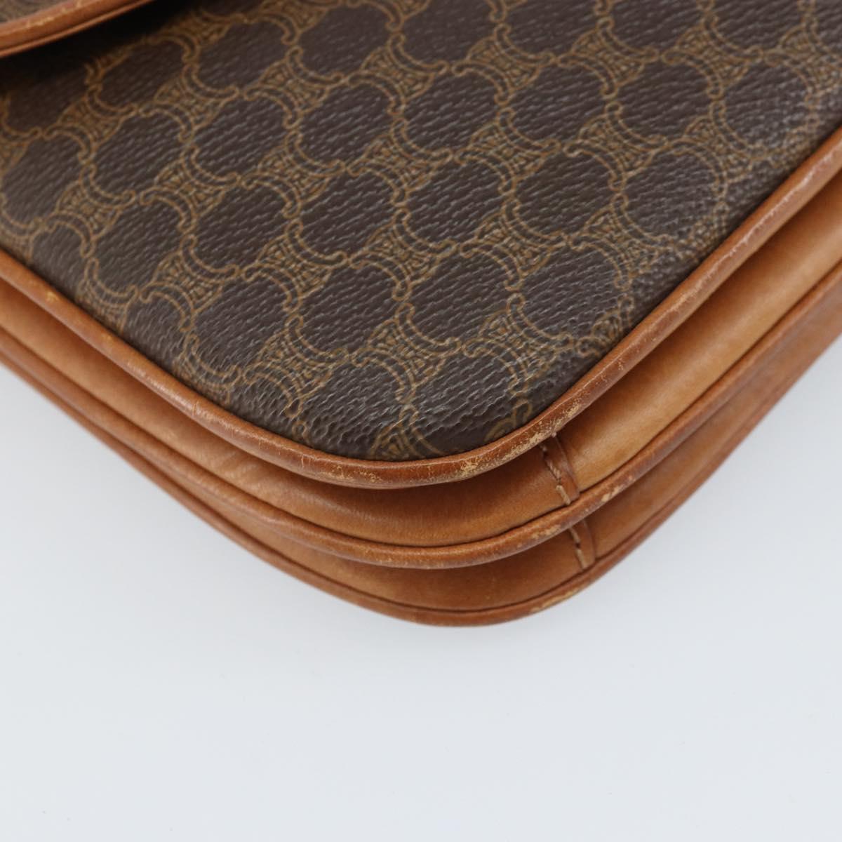 CELINE Macadam Canvas Shoulder Bag PVC Leather Brown Gold Auth 172001