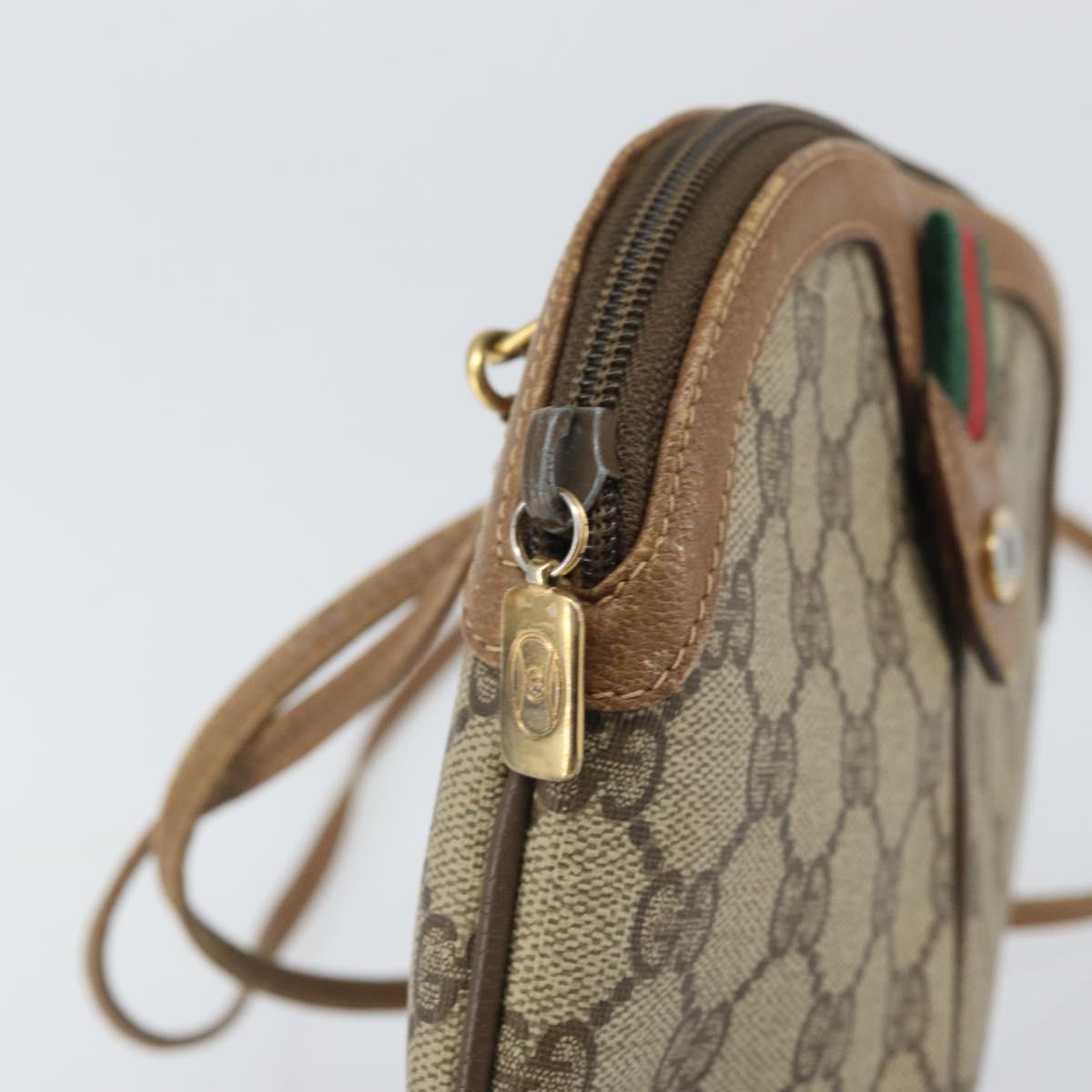GUCCI GG Supreme Web Sherry Line Bag PVC Beige Gold 68 02 047 Auth 172006