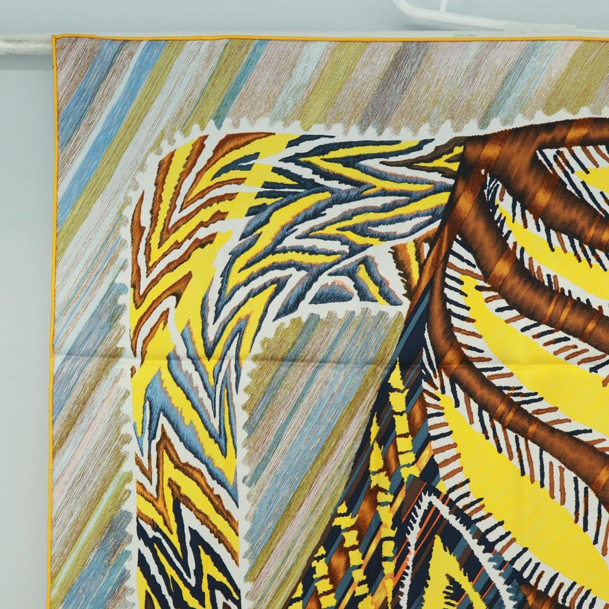 HERMES Carre 90 Scarf ""LE CHAT CARRE"" Silk Beige Auth 172015SAM