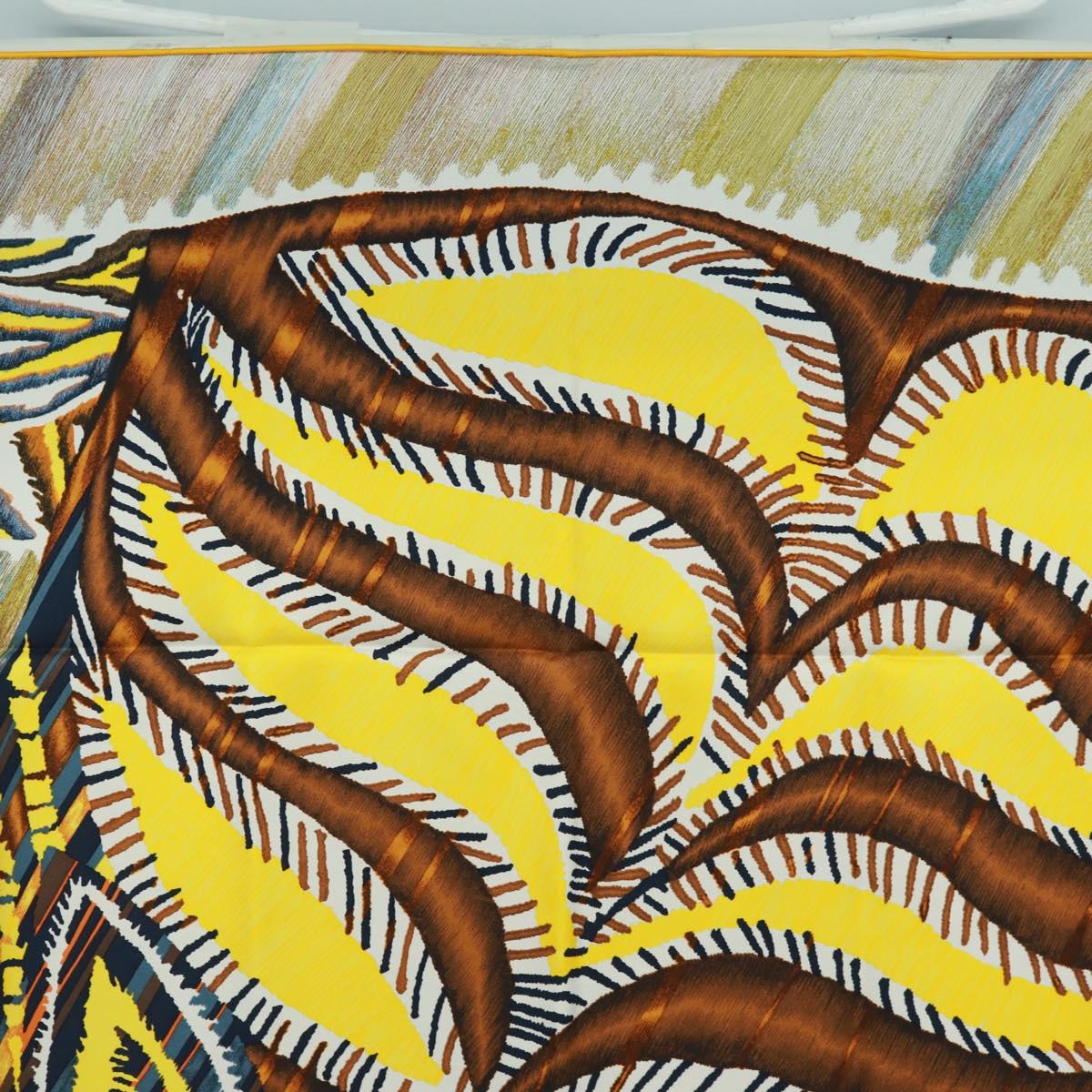 HERMES Carre 90 Scarf ""LE CHAT CARRE"" Silk Beige Auth 172015SAM