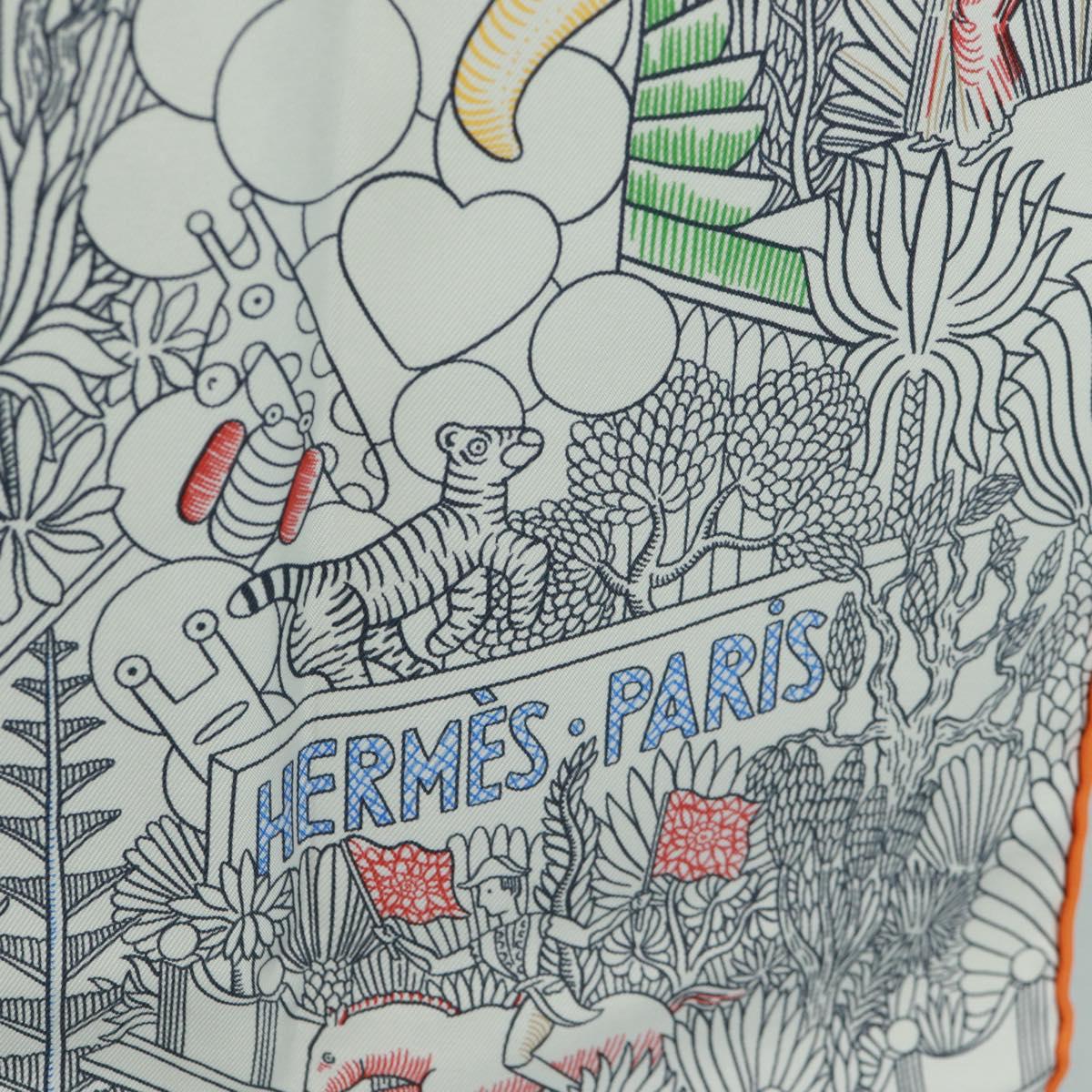 HERMES Carre 90 Scarf ""Animapolis"" Silk White Auth 172016SAM