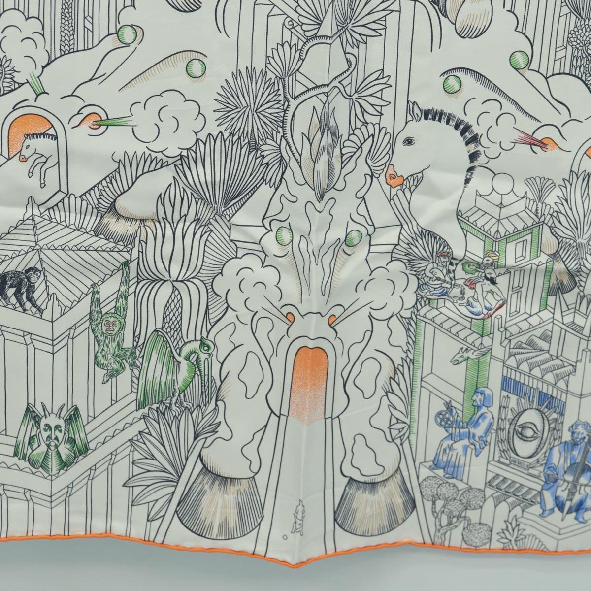 HERMES Carre 90 Scarf ""Animapolis"" Silk White Auth 172016SAM
