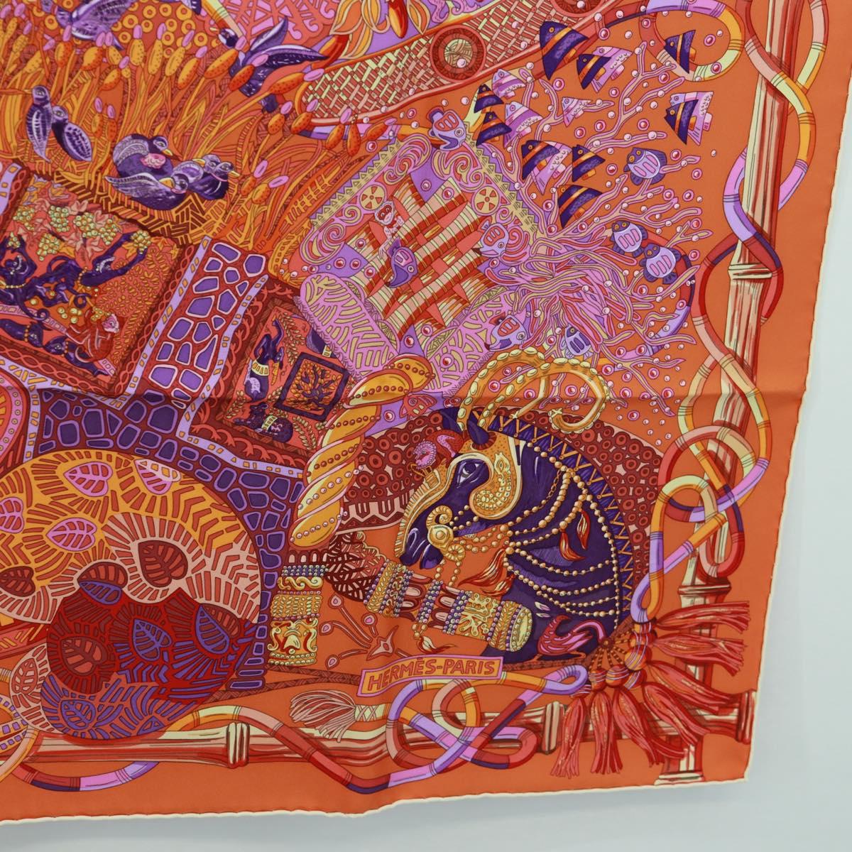HERMES Carre 90 Scarf ""AU FIL DU CARRE"" Silk Orange Auth 172021M
