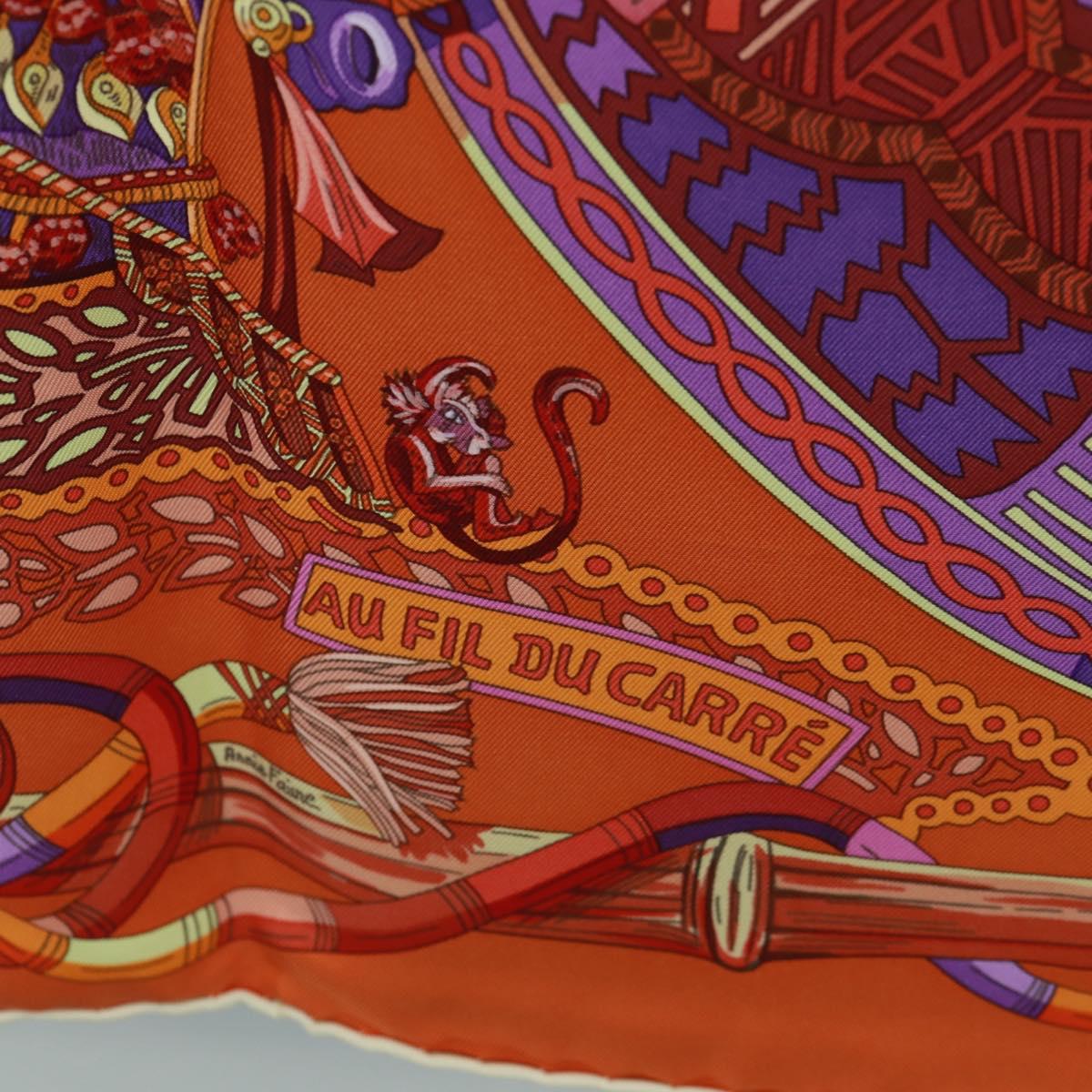 HERMES Carre 90 Scarf ""AU FIL DU CARRE"" Silk Orange Auth 172021M