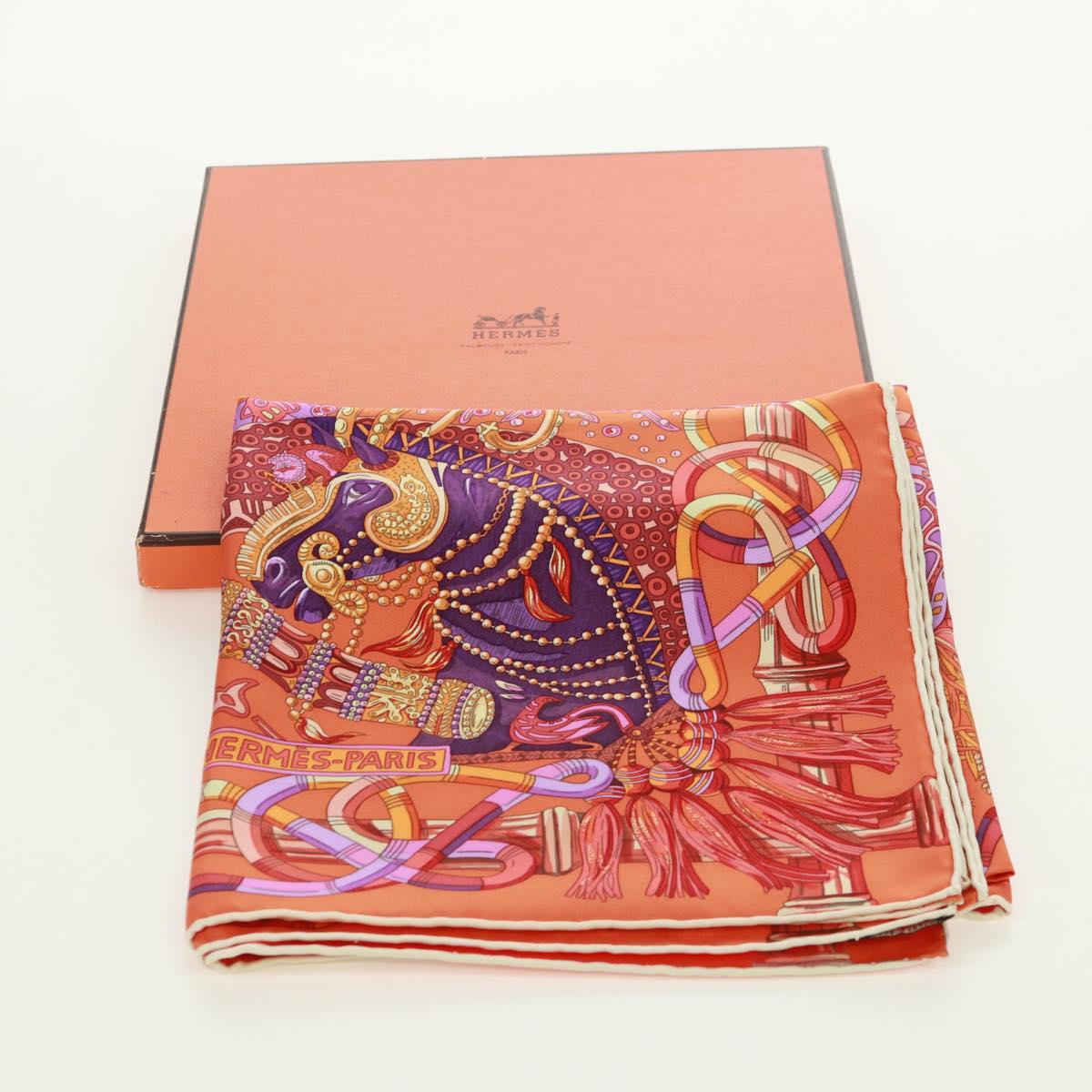 HERMES Carre 90 Scarf ""AU FIL DU CARRE"" Silk Orange Auth 172021M