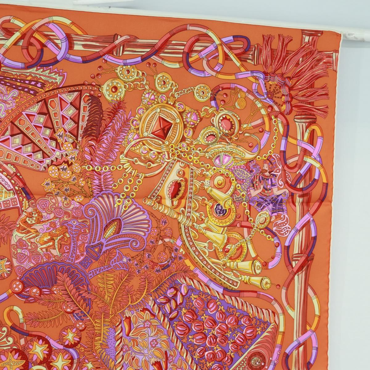 HERMES Carre 90 Scarf ""AU FIL DU CARRE"" Silk Orange Auth 172021M