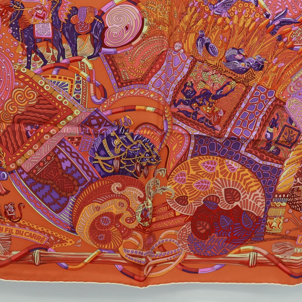 HERMES Carre 90 Scarf ""AU FIL DU CARRE"" Silk Orange Auth 172021M