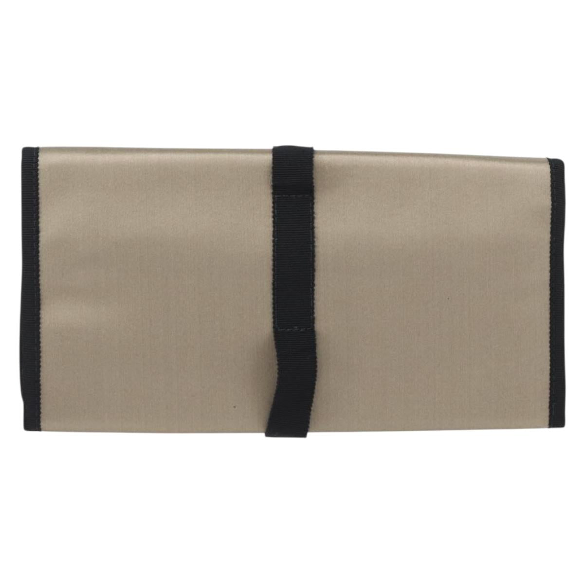 CHANEL Jewelry Pouch Satin Gold CC Auth 172027
