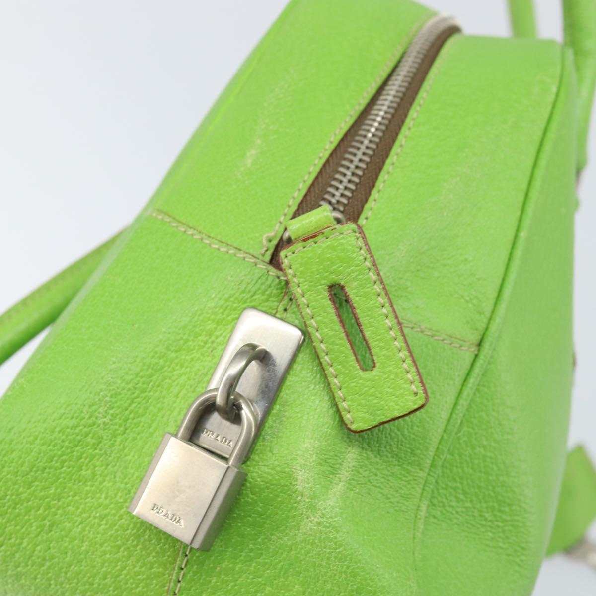 PRADA Hand Bag Leather Silver Light green Auth 172031