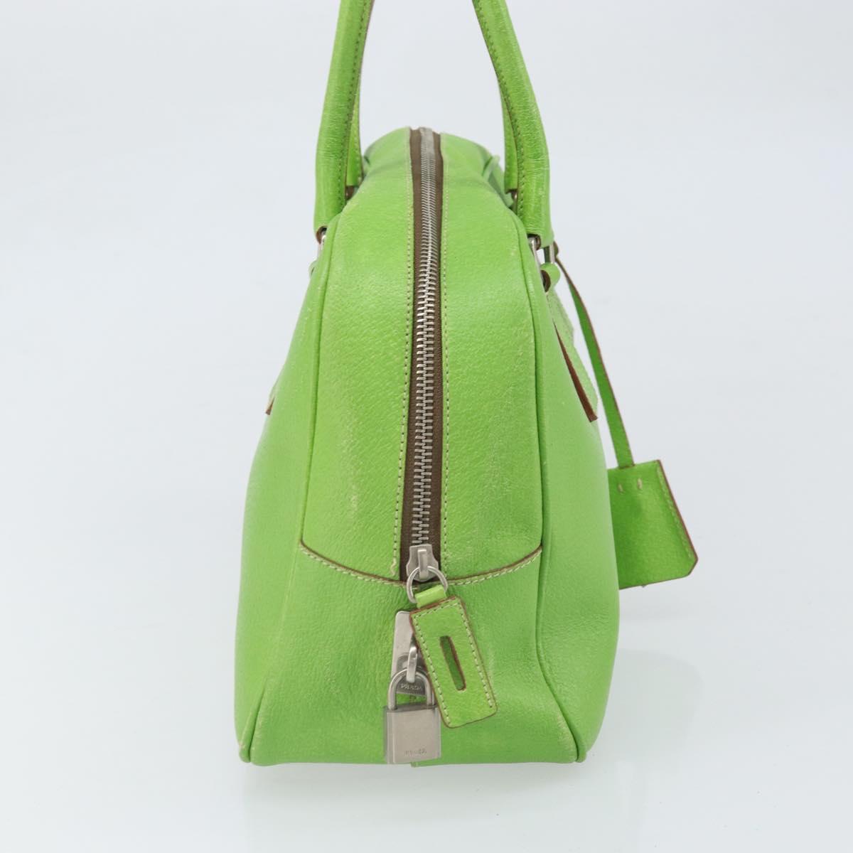 PRADA Hand Bag Leather Silver Light green Auth 172031