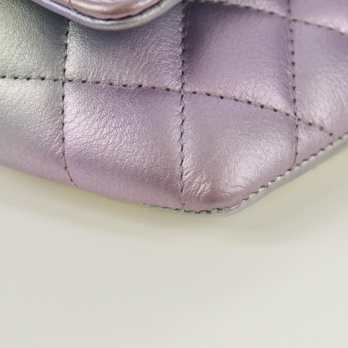 CHANEL Chain Shoulder Pouch Matelasse Leather Purple Silver CC Auth 172041SAM