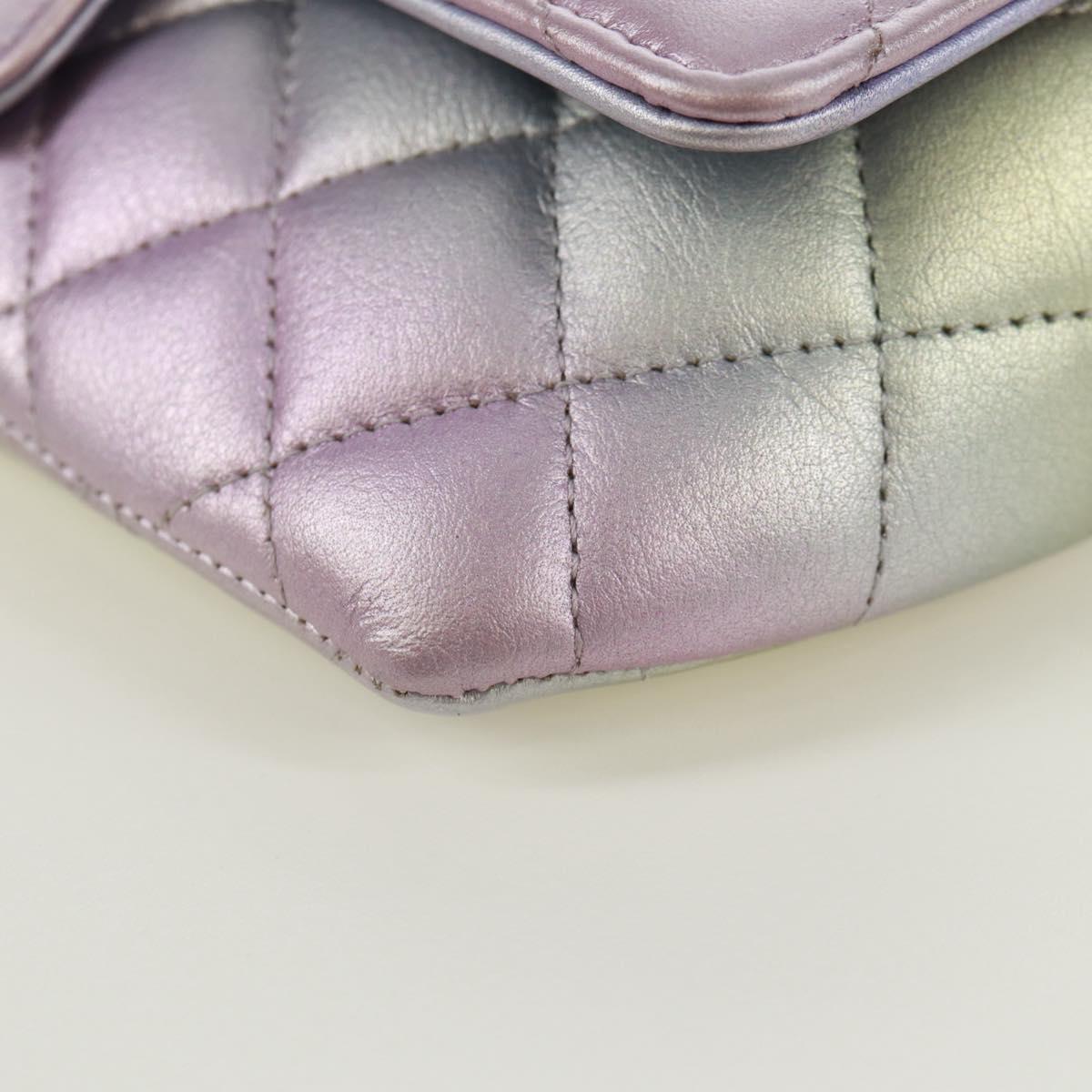 CHANEL Chain Shoulder Pouch Matelasse Leather Purple Silver CC Auth 172041SAM