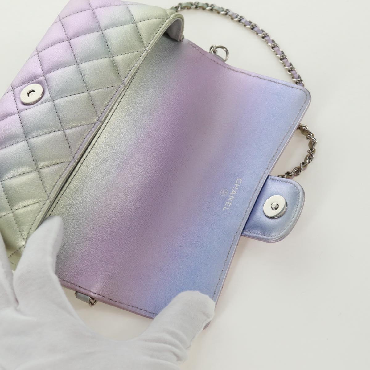 CHANEL Chain Shoulder Pouch Matelasse Leather Purple Silver CC Auth 172041SAM