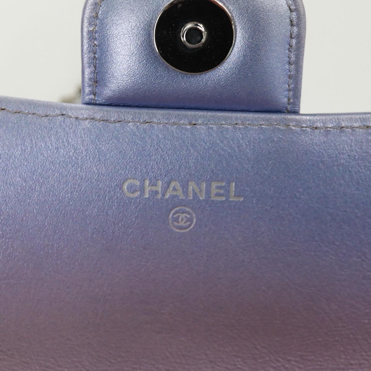 CHANEL Chain Shoulder Pouch Matelasse Leather Purple Silver CC Auth 172041SAM