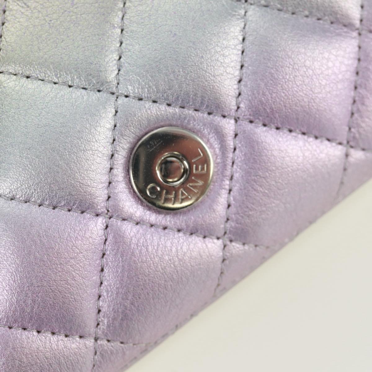 CHANEL Chain Shoulder Pouch Matelasse Leather Purple Silver CC Auth 172041SAM