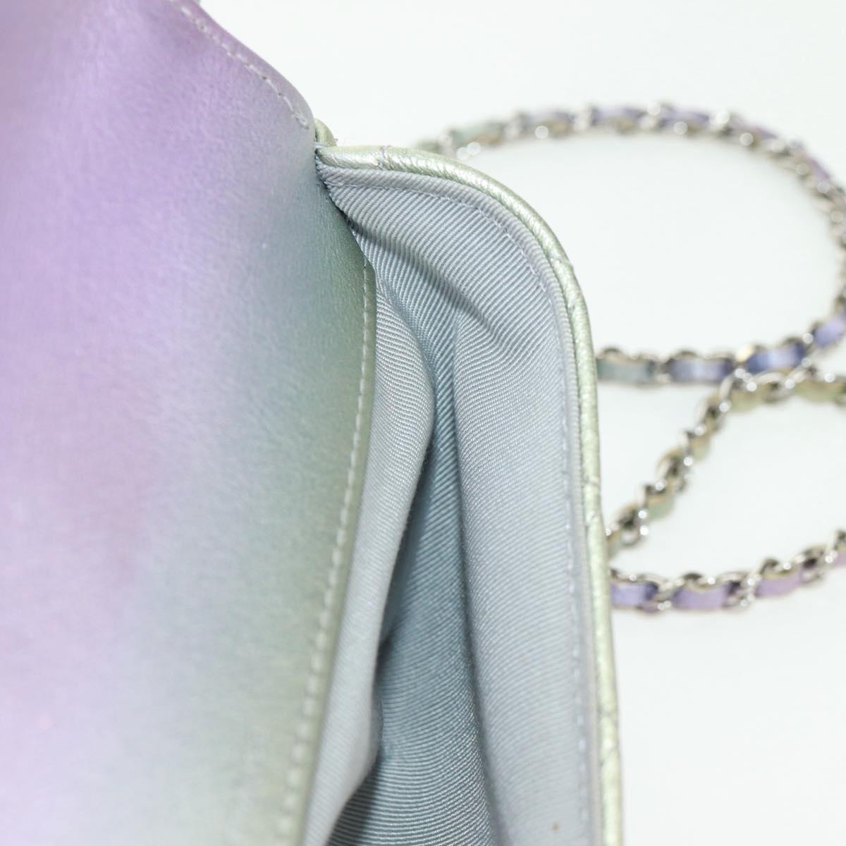 CHANEL Chain Shoulder Pouch Matelasse Leather Purple Silver CC Auth 172041SAM