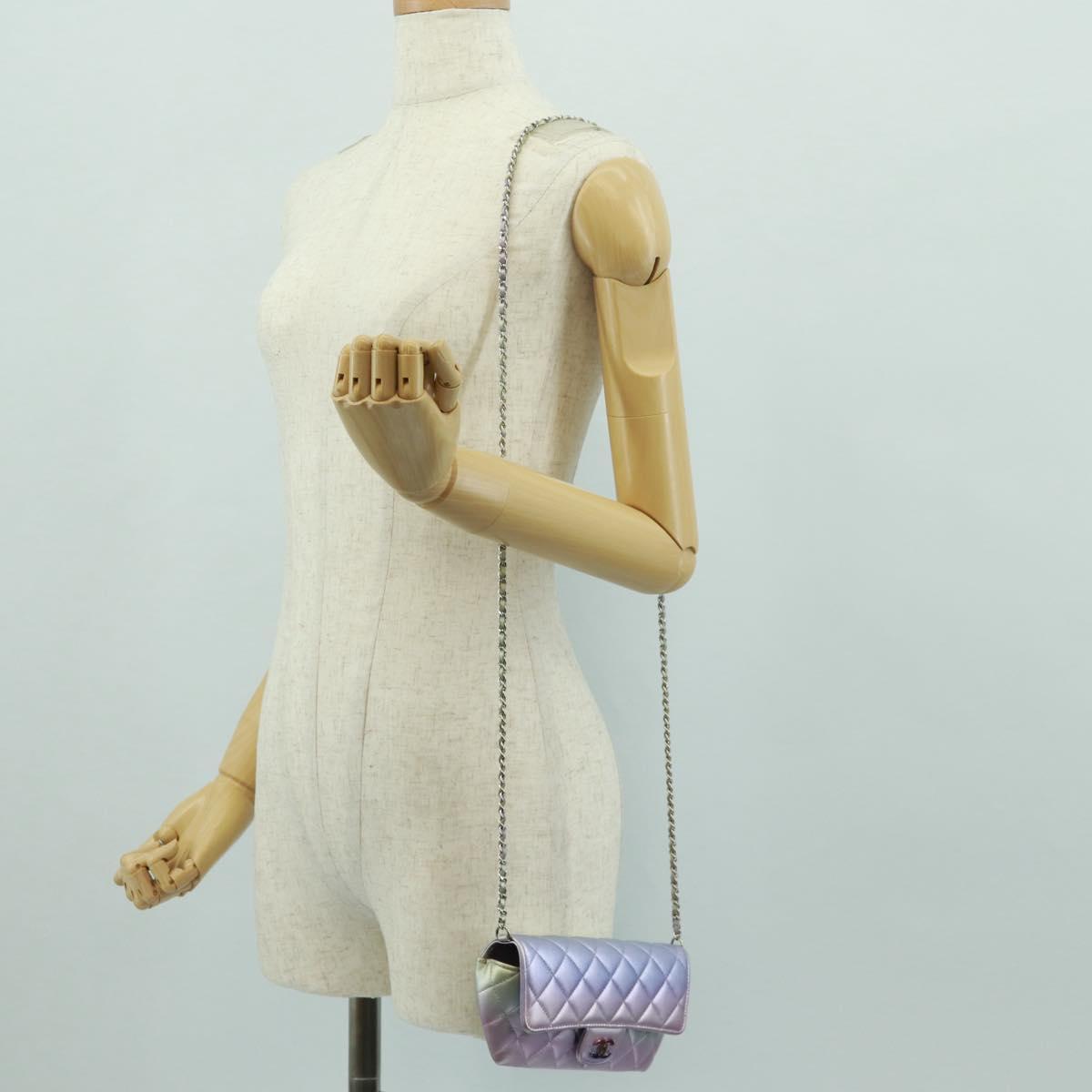 CHANEL Chain Shoulder Pouch Matelasse Leather Purple Silver CC Auth 172041SAM