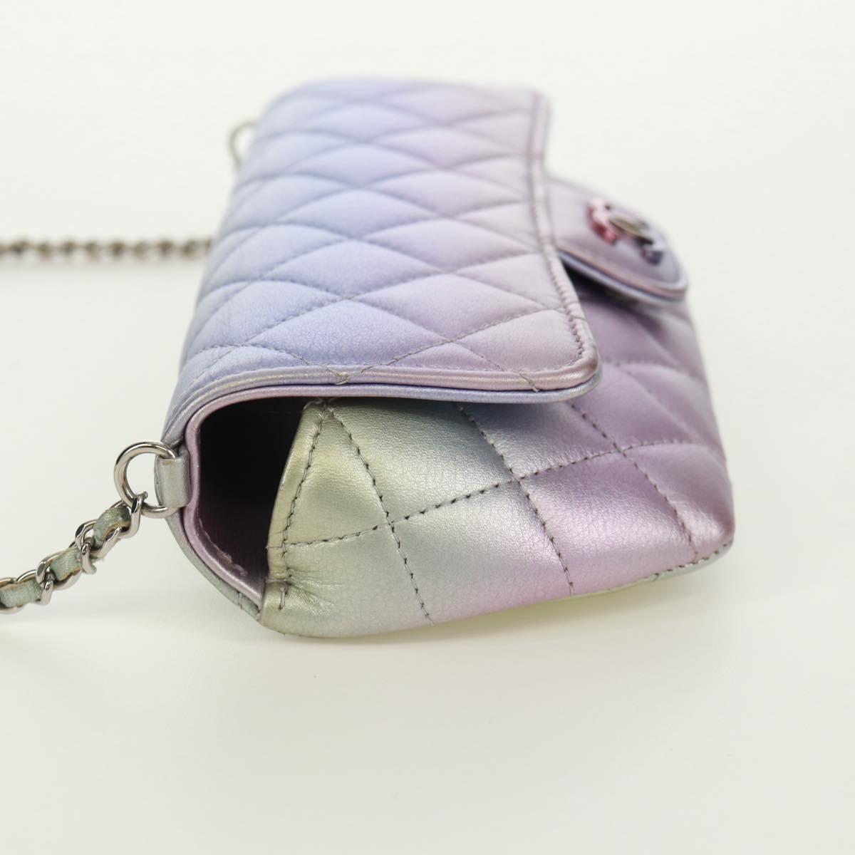 CHANEL Chain Shoulder Pouch Matelasse Leather Purple Silver CC Auth 172041SAM