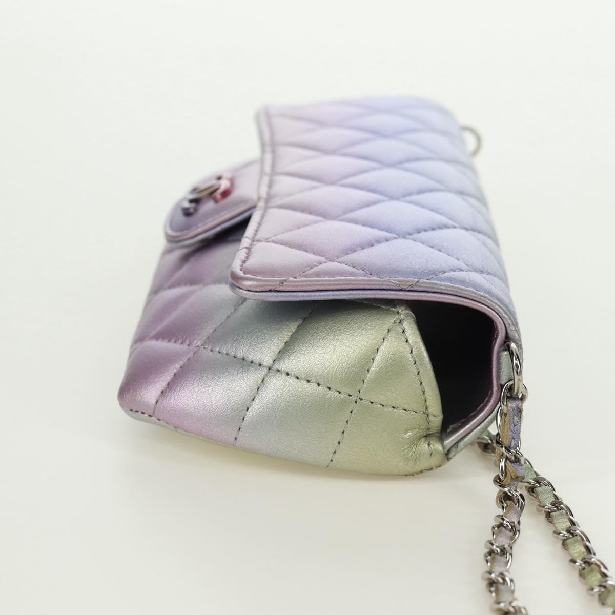 CHANEL Chain Shoulder Pouch Matelasse Leather Purple Silver CC Auth 172041SAM
