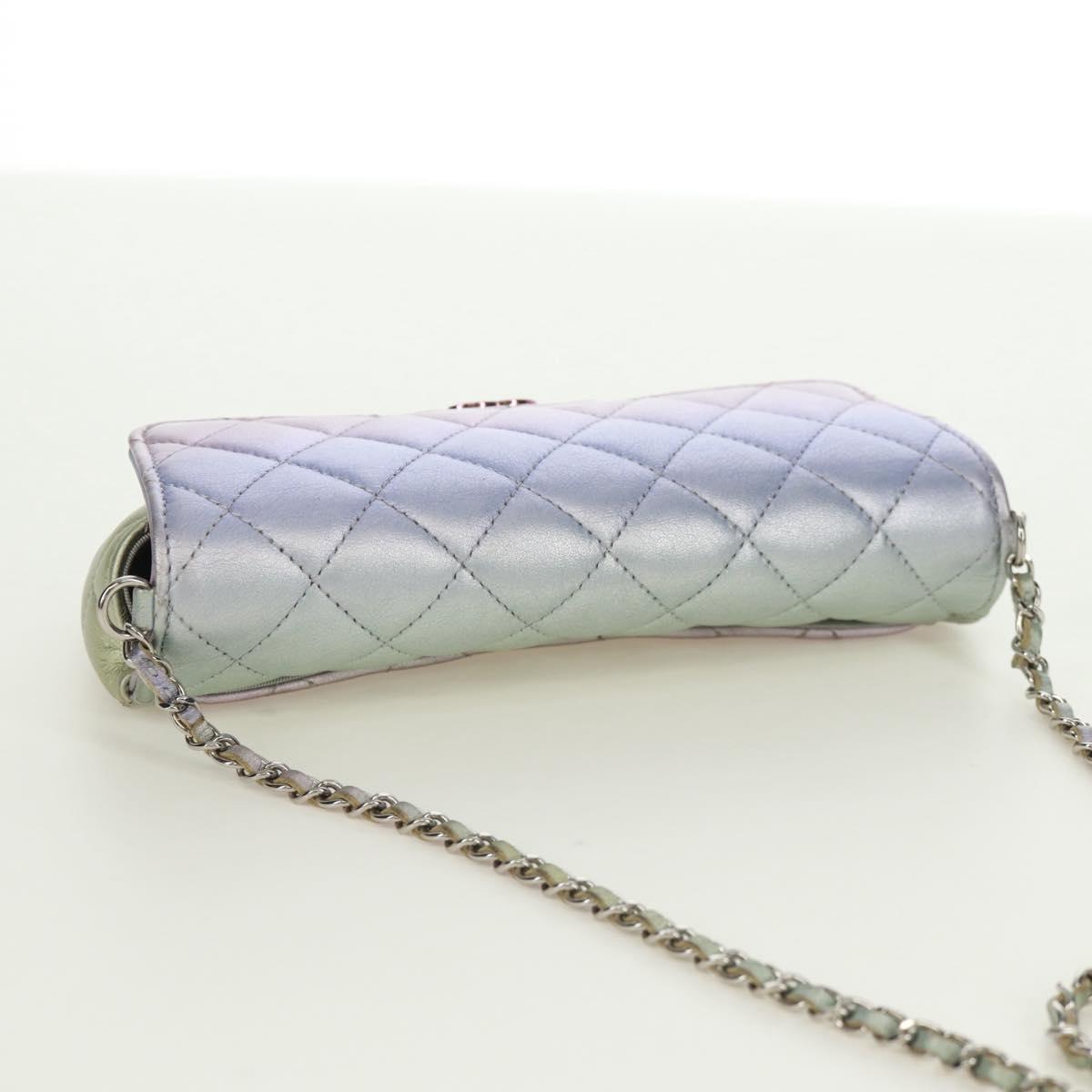 CHANEL Chain Shoulder Pouch Matelasse Leather Purple Silver CC Auth 172041SAM
