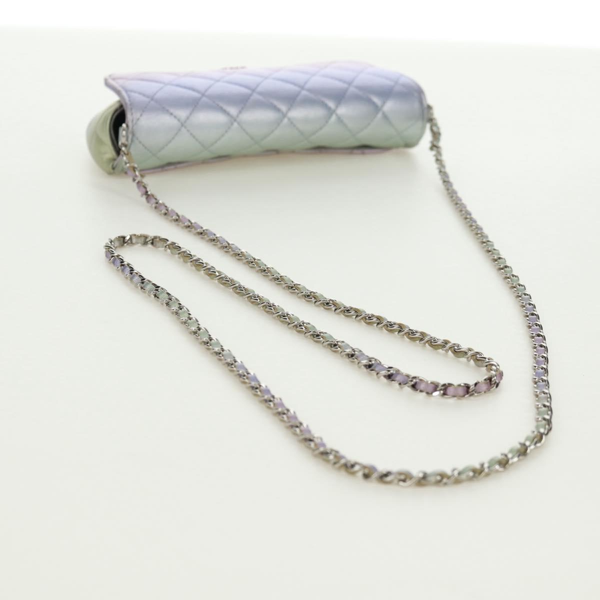 CHANEL Chain Shoulder Pouch Matelasse Leather Purple Silver CC Auth 172041SAM