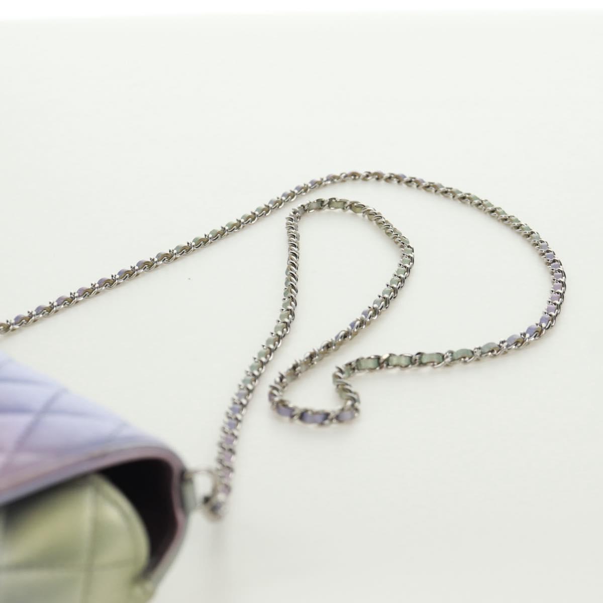CHANEL Chain Shoulder Pouch Matelasse Leather Purple Silver CC Auth 172041SAM