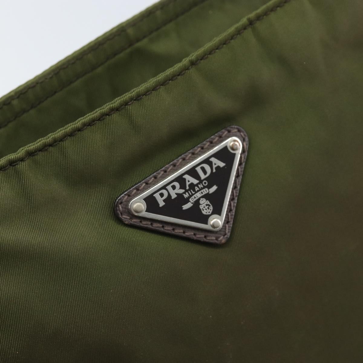 PRADA Shoulder Bag Nylon Khaki Silver Auth 172042