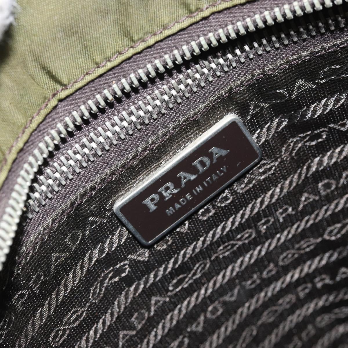 PRADA Shoulder Bag Nylon Khaki Silver Auth 172042