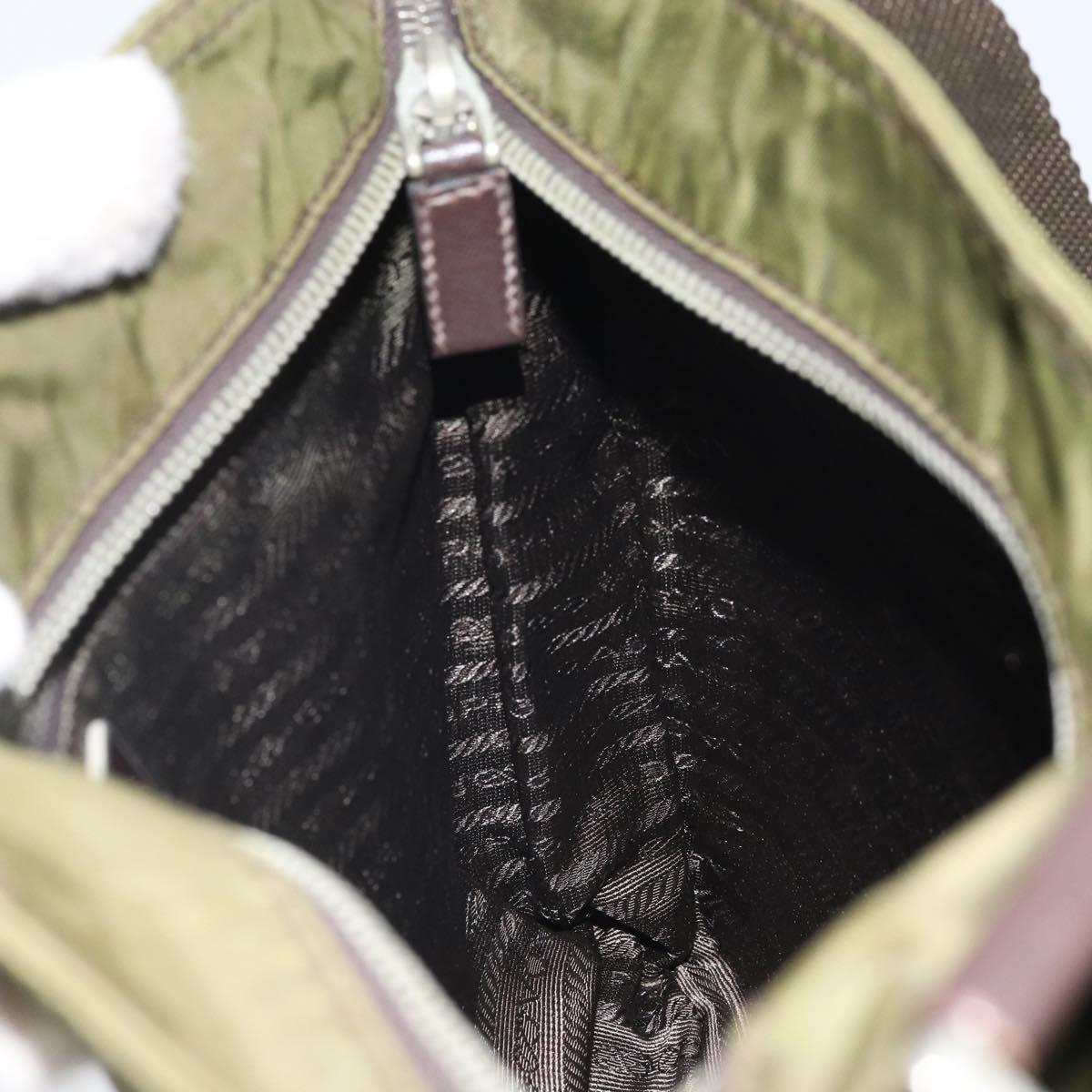 PRADA Shoulder Bag Nylon Khaki Silver Auth 172042