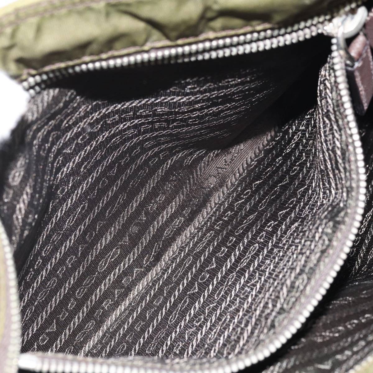 PRADA Shoulder Bag Nylon Khaki Silver Auth 172042