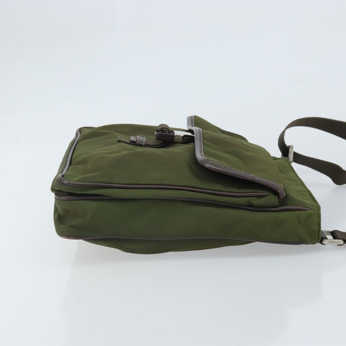 PRADA Shoulder Bag Nylon Khaki Silver Auth 172042