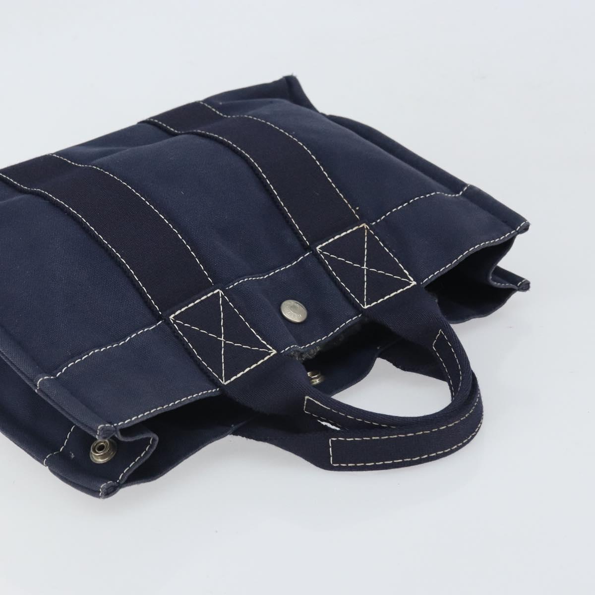 HERMES Fourre Tout PM Hand Bag Canvas Navy Silver Auth 172044