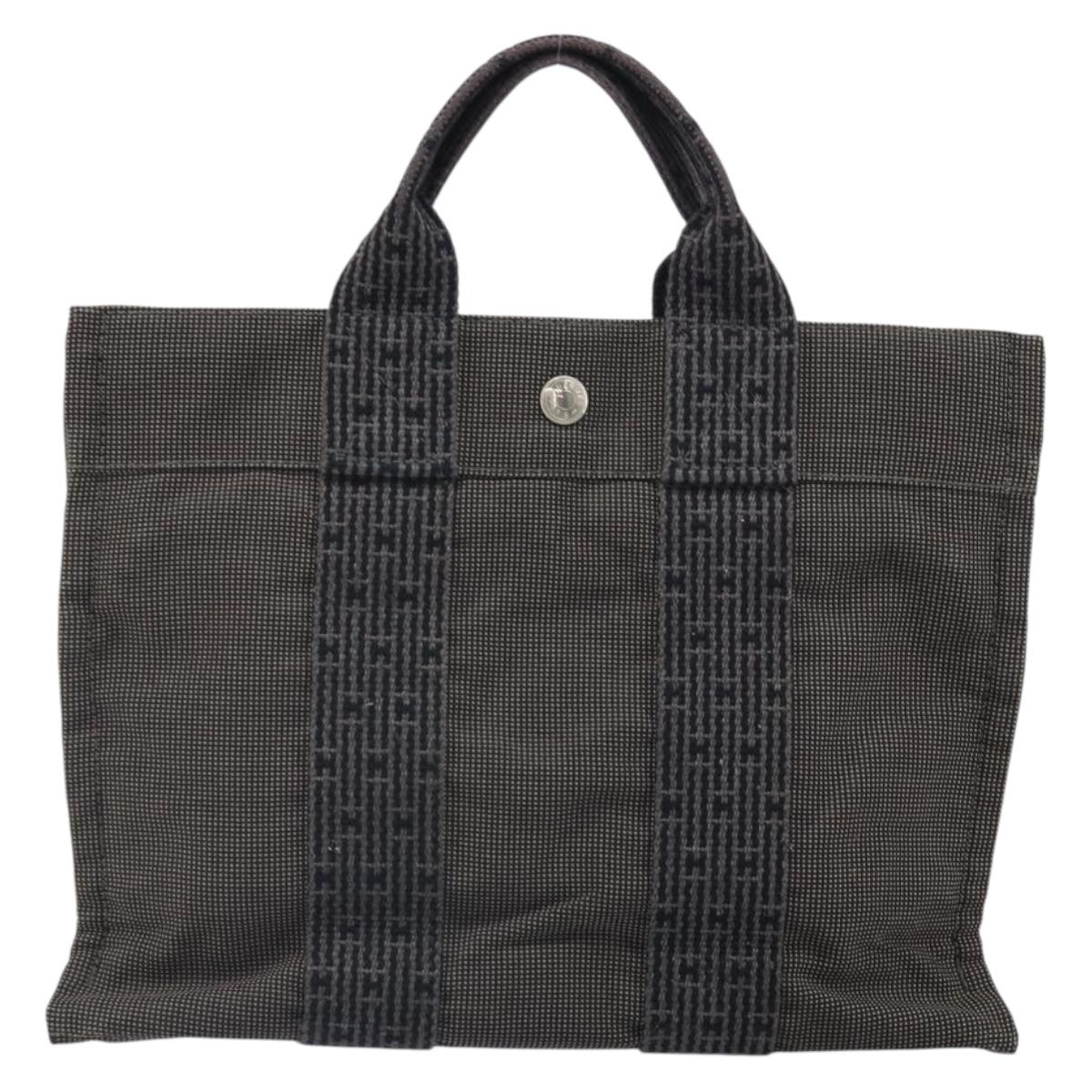 HERMES Her Line PM Hand Bag Canvas Gray Auth 172046