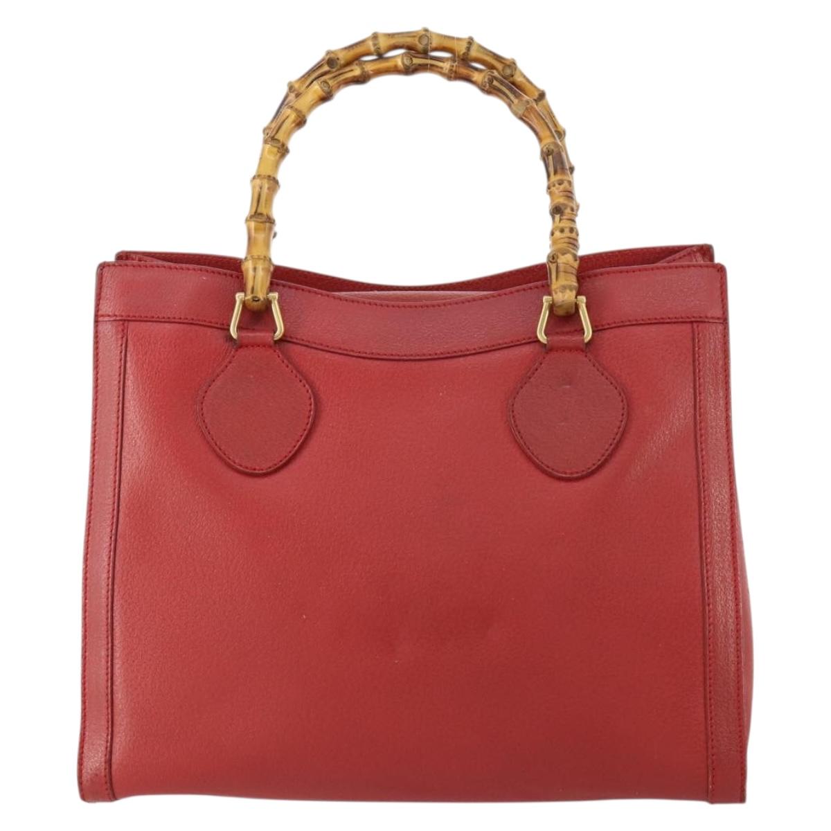 GUCCI Bamboo Hand Bag Leather Red Gold 002 1186 0260 Auth 172051